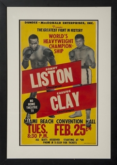 1964 Cassius Clay (Muhamad Ali) Vs. Sonny Liston On-Site Fight Poster From 2/25/1964 In 21 x 29 Frame One of 5 Known!  